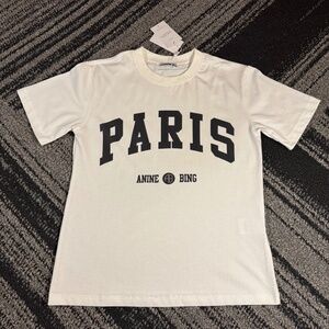 Anine Bing Paris Graphic Logo Woman’s White T-Shirt Size Small